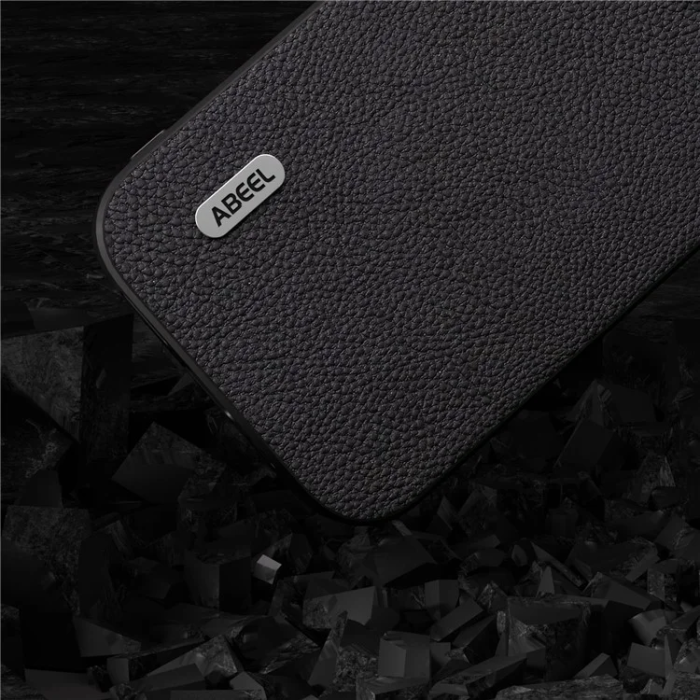 ABEEL - ABEEL iPhone 15 Pro Max Mobilskal Äkta Läder Litchi - Svart