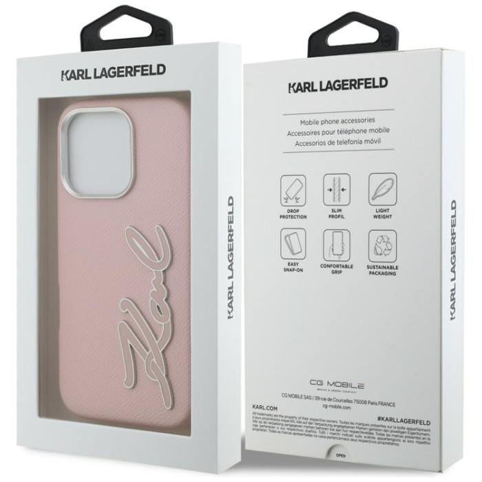 KARL LAGERFELD - Karl Lagerfeld Mobilskal För iPhone 16 Pro FW Grained Signature Logo - Rosa