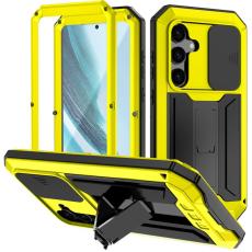 R-JUST - R-JUST Mobilskal till Galaxy S24+ PC+Silicone+Metal Kickstand Gul