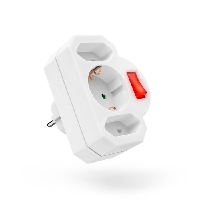 Hama - HAMA Adapter 3-Vägs Med Brytare Adapter Vit