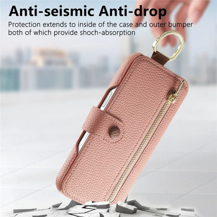 A-One Brand - iPhone 17 Pro Plånboksfodral RFID Blocking Zipper - Rosa