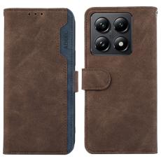 ABEEL - ABEEL Xiaomi 14T Pl&aring;nboksfodral F&auml;rgsplicing Konstl&auml;der Flip RFID-Skydd - Brun