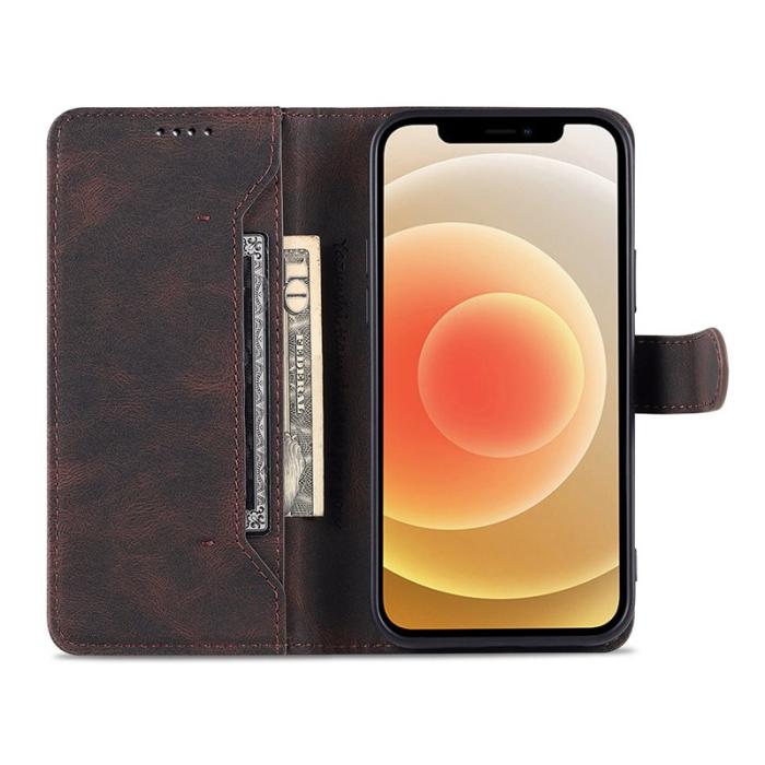 AZNS - AZNS iPhone 13 Plånboksfodral - Stöttåligt och repfritt - Konstläder - Brun