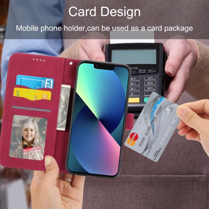 DIERFENG - DIERFENG DF-03 Plånboksfodral för iPhone 13 6.1 tum - Konstläder - Röd