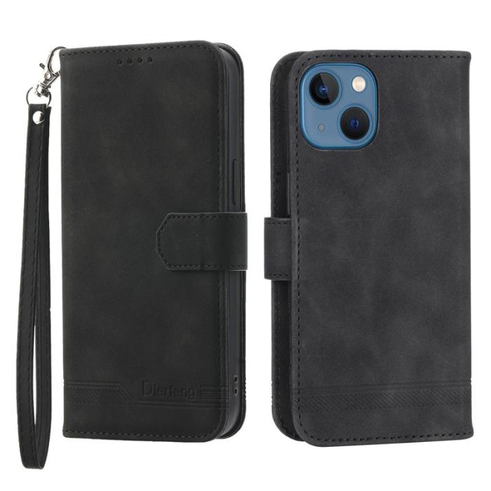 DIERFENG - DIERFENG DF-03 Plånboksfodral för iPhone 13 6.1 tum - Konstläder - Svart