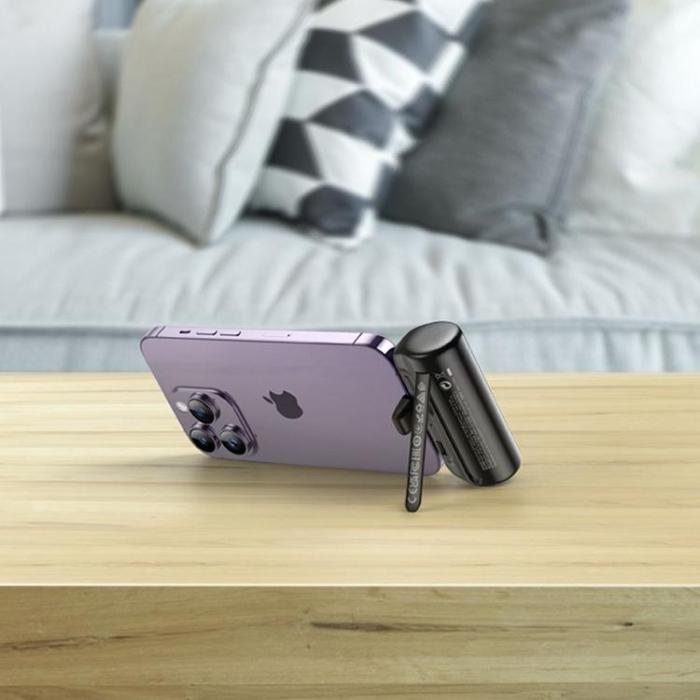 Hoco - Hoco Powerbank 5000 mAh med Inbyggd Kontakt Lightning 2A - Svart