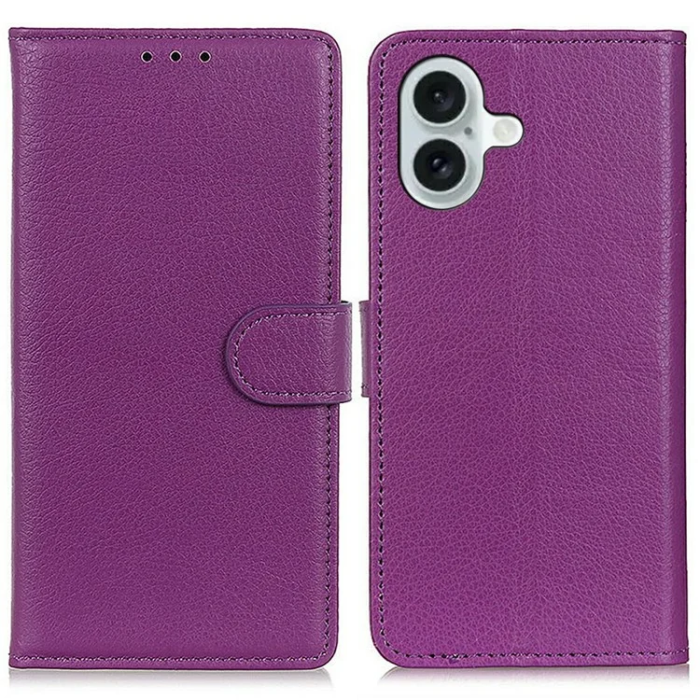 A-One Brand - iPhone 17 Plånboksfodral Litchi Texture - Lila