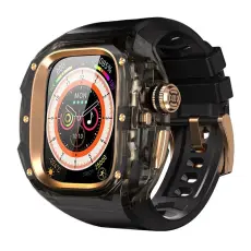 A-One Brand - Armband F&ouml;r Apple Watch Ultra 1/2/3 (49mm) Silikon med Skal - Ros&eacute;guld/Svart