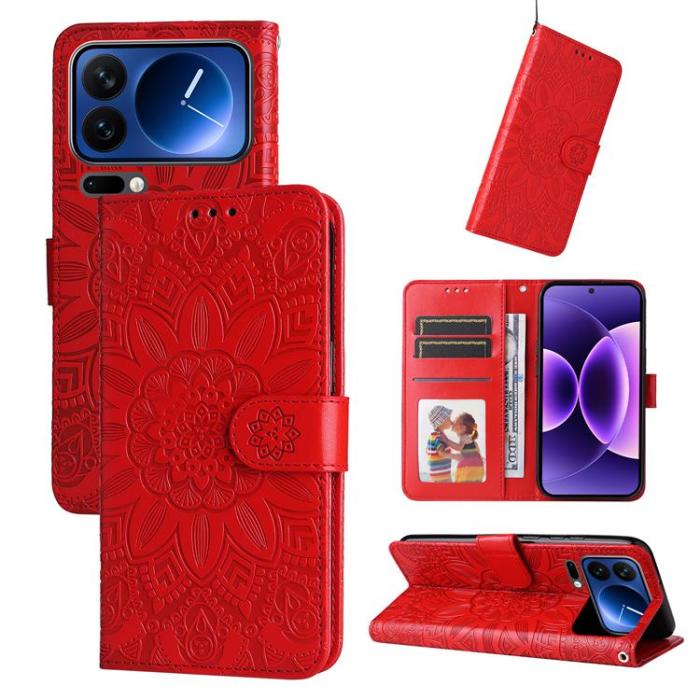 A-One Brand - Xiaomi 17 Pro Max Plånboksfodral Sunflower Imprint - Röd