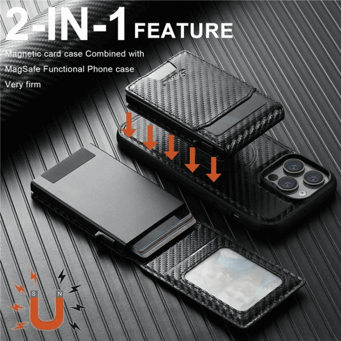 SUTENI - SUTENI iPhone 15 Pro Max Mobilskal Magsafe Korthållare Carbon Fiber