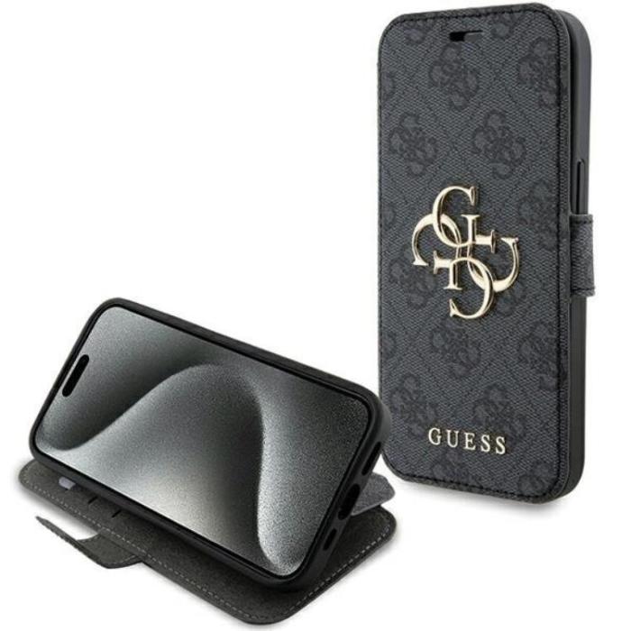 Guess - Guess iPhone 15/14/13 Plånboksfodral Metall Logo - Grå