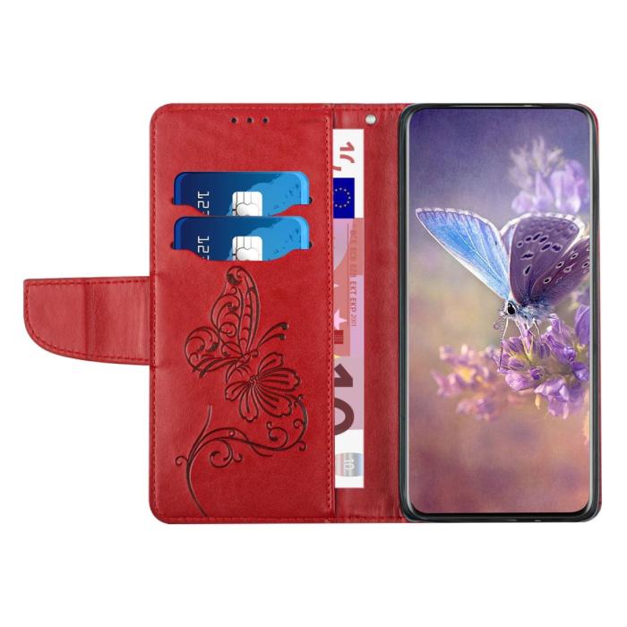 OEM - Fjärilar iPhone 13 Pro Plånboksfodral - Röd
