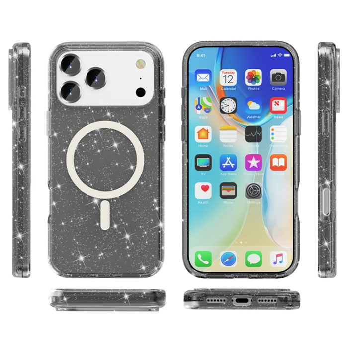 A-One Brand - iPhone 17 Pro Mobilskal MagSafe Puderglitter - Svart