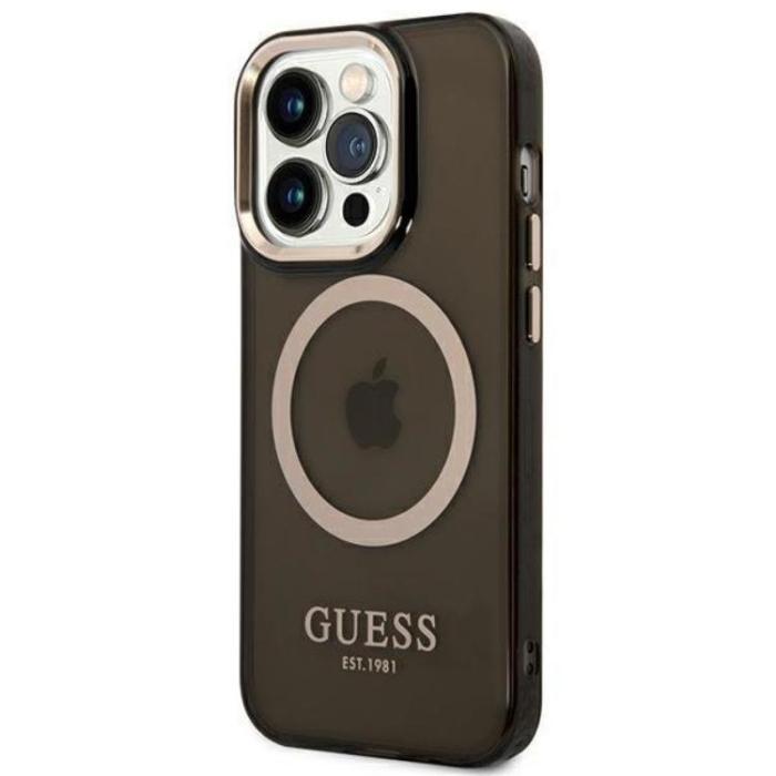 Guess - GUESS iPhone 14 Pro Skal MagSafe Gold Outline Translucent - Svart