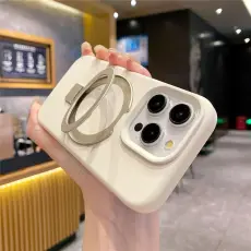 A-One Brand - Mobilskal f&ouml;r iPhone 15 Pro Max MagSafe Liquid Silikon Kickstand - Antikvitt