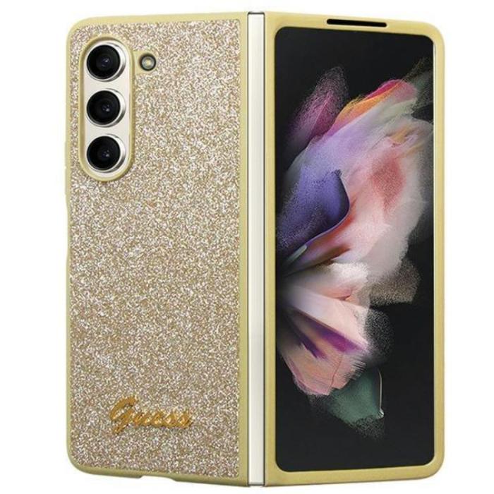 Guess - Guess Galaxy Z Fold 5 Mobilskal Läder Triangle Strass - Guld