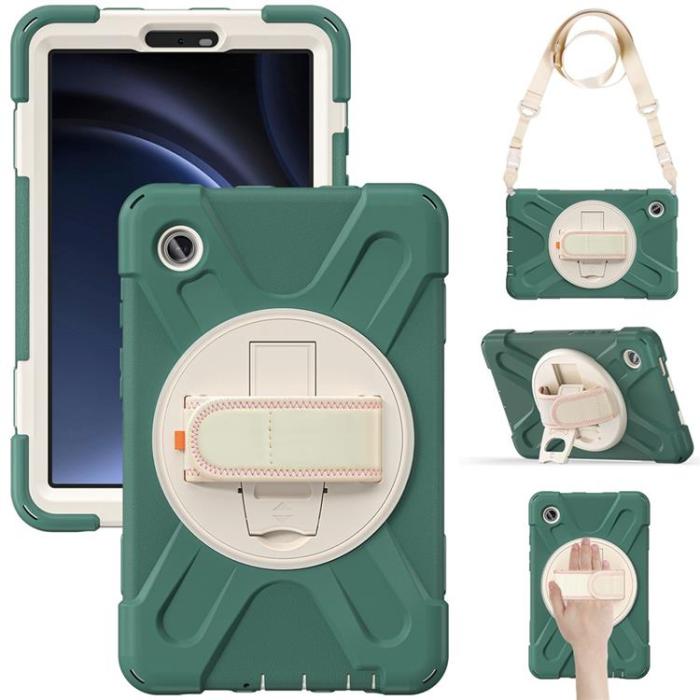 A-One Brand - Galaxy Tab A9 Skal Kickstand Handrem Med Axelrem - Emerald Grön