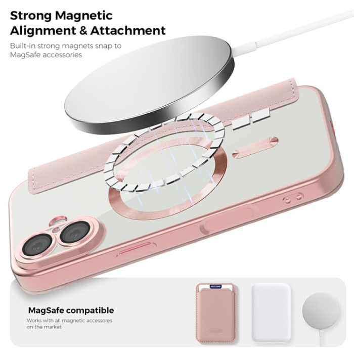 A-One Brand - iPhone 17 Plånboksfodral MagSafe Rhombus Läder - Rosa