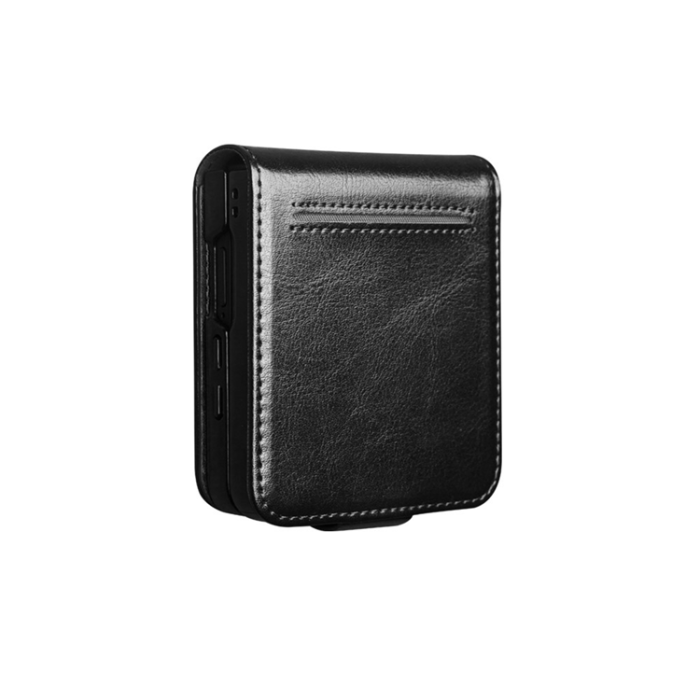 QIALINO - QIALINO Galaxy Z Flip 7 5G Plånboksfodral Äkta Läder - Svart