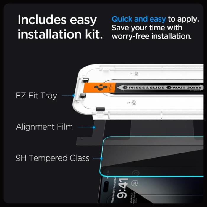 Spigen - Spigen iPhone 15/16 Härdat Glas Skärmskydd Privacy