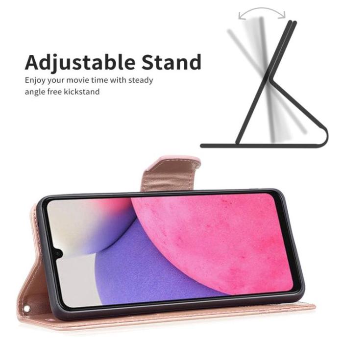 A-One Brand - Butterfly Imprinted Plånboksfodral Galaxy A33 5G - Rosa Guld