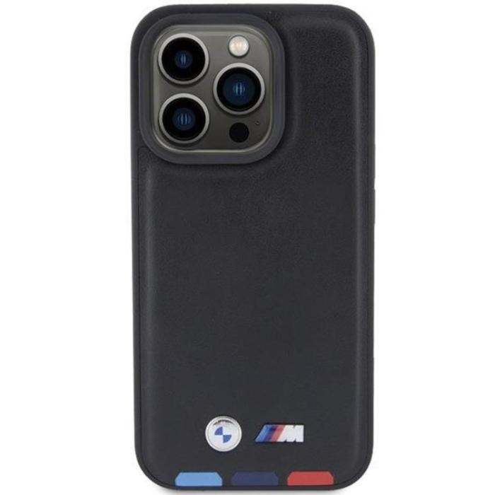 BMW - BMW iPhone 15 Pro Mobilskal Läder Stamp Tricolor - Svart
