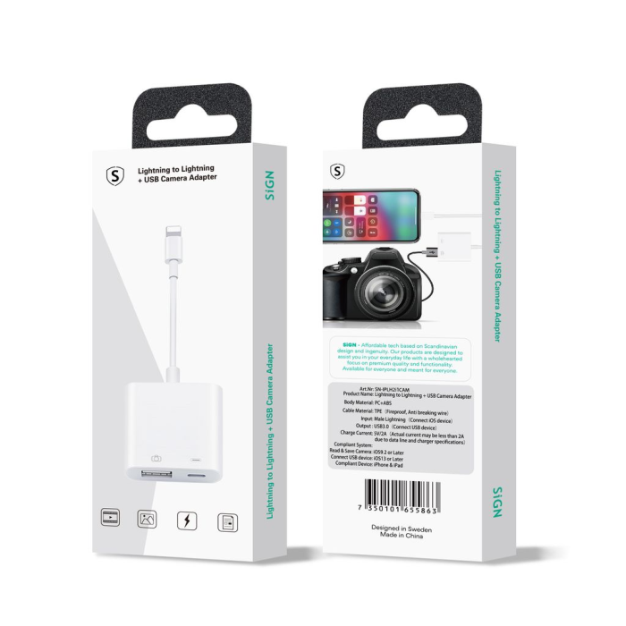 SiGN - SiGN Lightning & USB Kamera Adapter 5V 1A - Vit