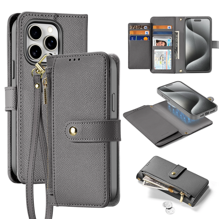 Dux Ducis - Dux Ducis iPhone 15 Pro Max Plånboksfodral Lawa Läder - Grå