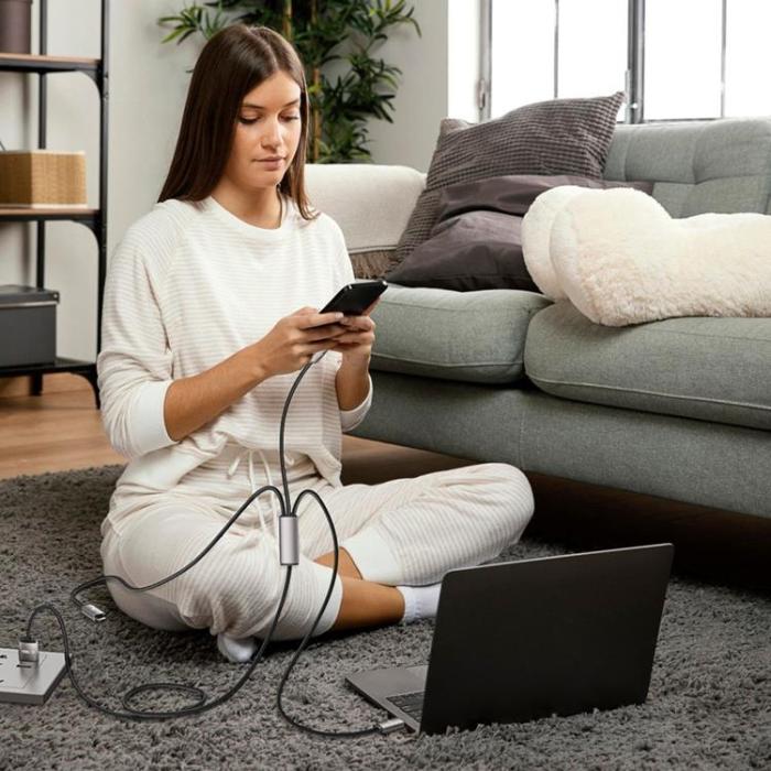 Tech-Protect - Tech-Protect 3in1 USB-A Till Lightning/Type-C/Micro-USB Kabel 1m - Grå