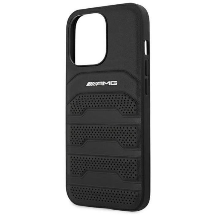 AMG - AMG iPhone 14 Pro Max Skal Läder Debossed Lines - Svart