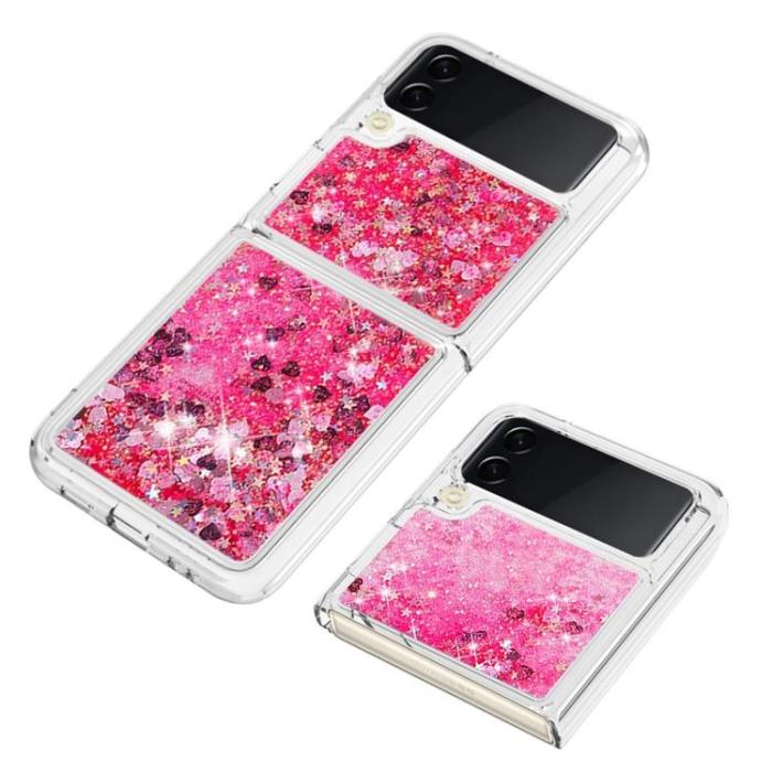 A-One Brand - Galaxy Z Flip 4 Skal Liquid Floating Glitter - Rosa