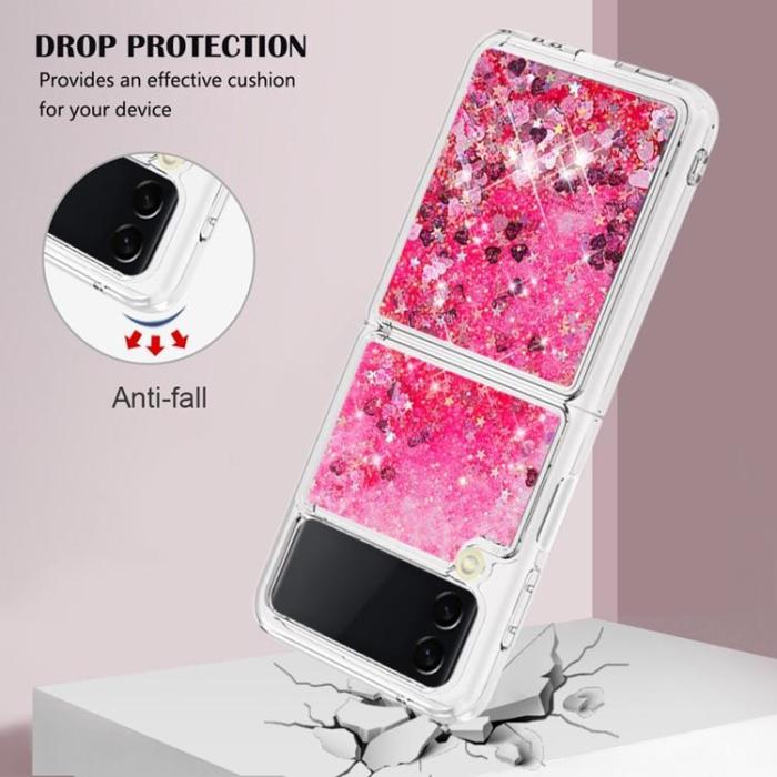 A-One Brand - Galaxy Z Flip 4 Skal Liquid Floating Glitter - Rosa