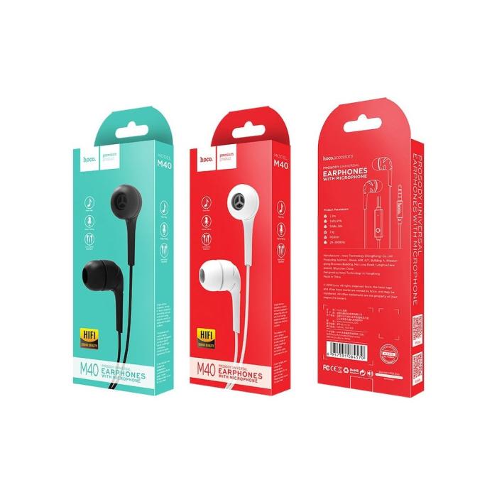 UTGATT1 - HOCO earphones Drumbeat universal med mic M40 Vit