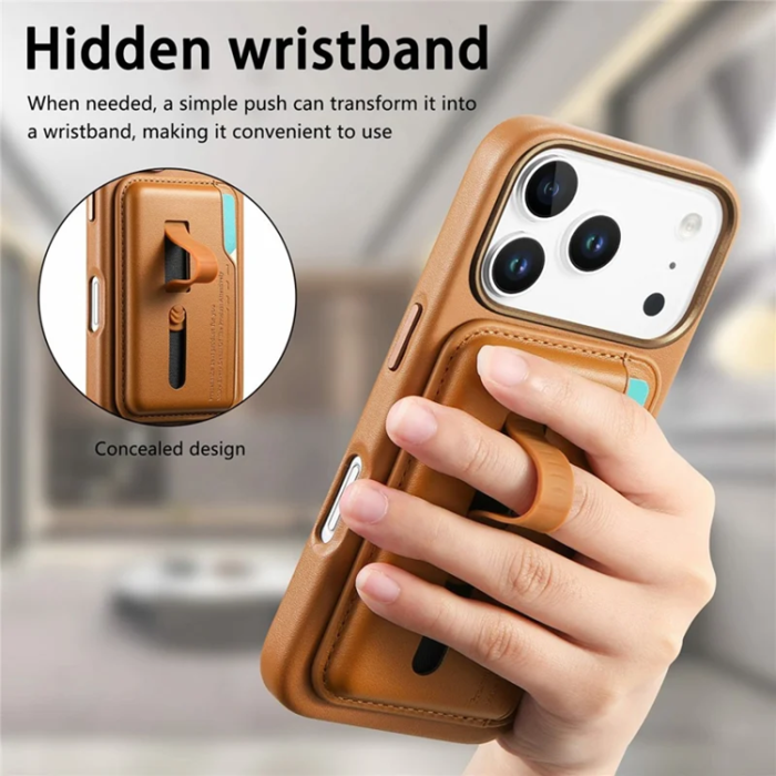 A-One Brand - iPhone 17 Pro Max Mobilskal Magsafe Detachable korthållare - Brun