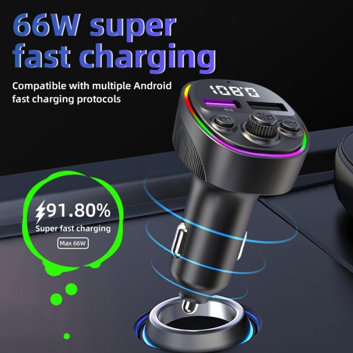 OEM - CS2 Dual USB 66W Snabbladdare med digital display och FM-sändare