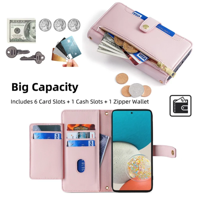 A-One Brand - Galaxy A53 5G Konstläder Plånboksfodral Crossbody Axelrem - Rosa