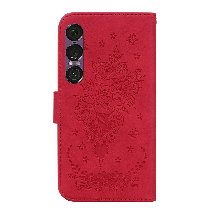 A-One Brand - Sony Xperia 1 VII Plånboksfodral Butterfly och Flower Pattern - Röd