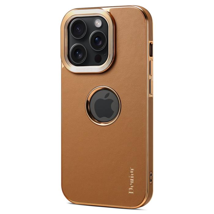 DENIOR - DENIOR Mobilskal till iPhone 15 Pro Anti-drop PC+TPU Äkta Läder Khaki