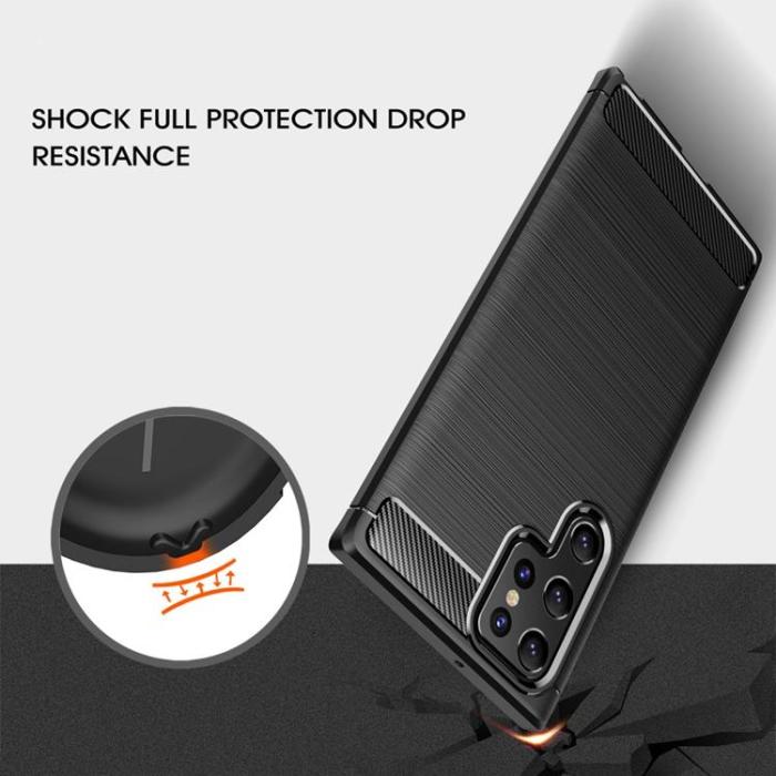 A-One Brand - Carbon Fiber Brushed Texture Skal Galaxy S22 Ultra 5G - Svart
