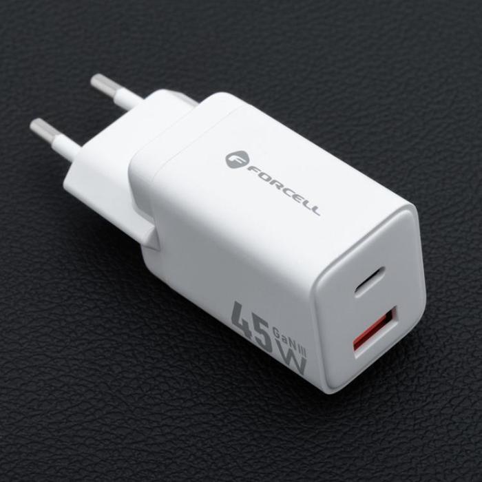 Forcell - Forcell GaN III Snabbladdare 45W USB-C - USB-A PD QC Mini Vit