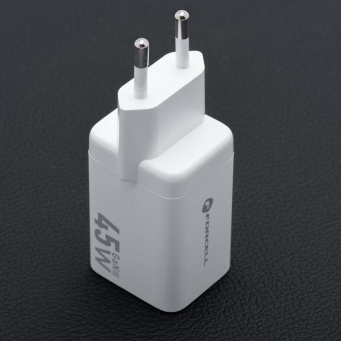 Forcell - Forcell GaN III Snabbladdare 45W USB-C - USB-A PD QC Mini Vit