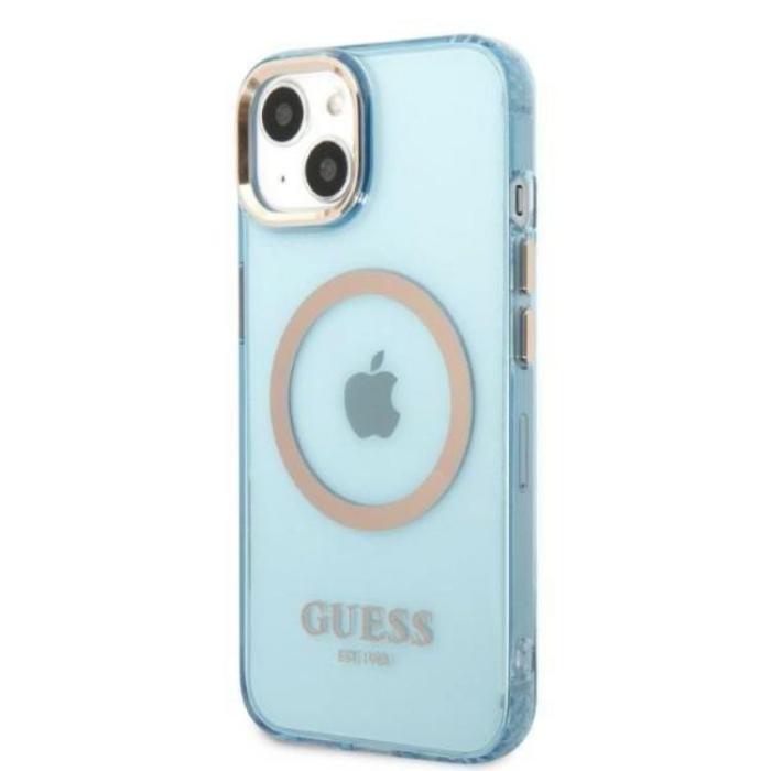 Guess - GUESS iPhone 13 Skal MagSafe Gold Outline Translucent - Blå