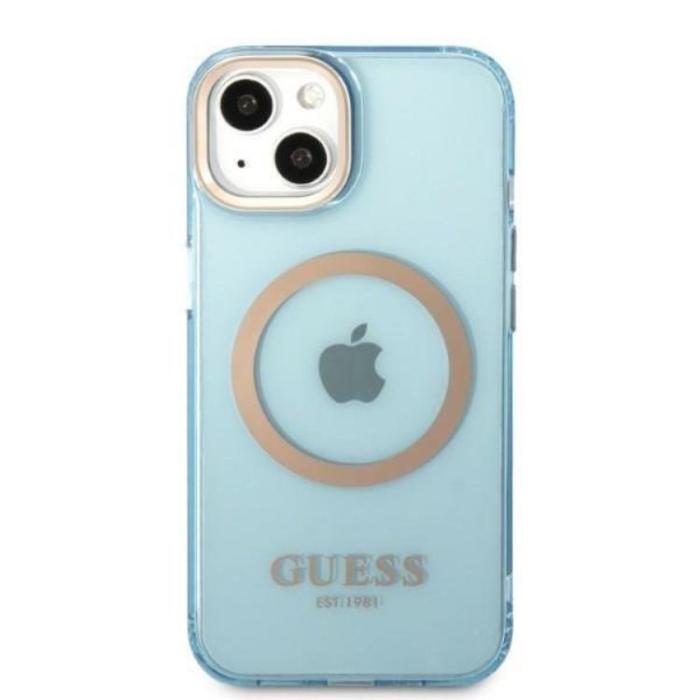 Guess - GUESS iPhone 13 Skal MagSafe Gold Outline Translucent - Blå
