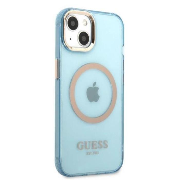 Guess - GUESS iPhone 13 Skal MagSafe Gold Outline Translucent - Blå