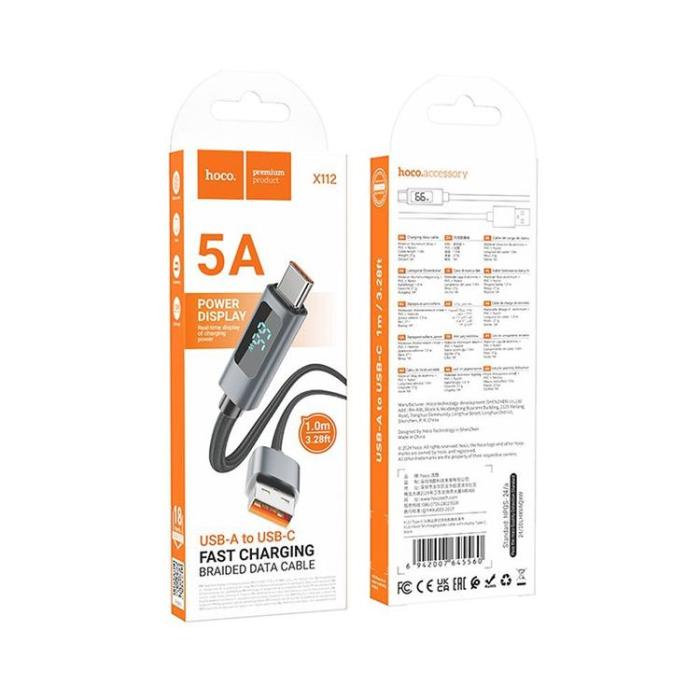 Hoco - HOCO USB-A till USB-C Kabel 5A 1m med Display X112 - Svart