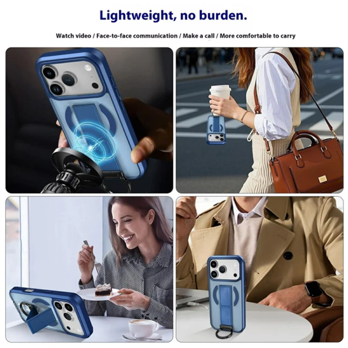 A-One Brand - iPhone 17 Pro Mobilskal Magsafe Metal D-Ring Kickstand - Blå