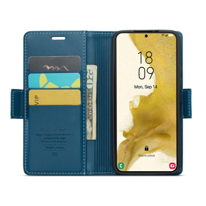 Caseme - CASEME Plånboksfodral Konstläder för Samsung Galaxy S22 5G - Blå