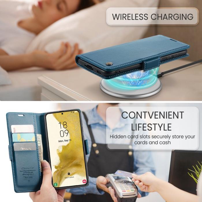Caseme - CASEME Plånboksfodral Konstläder för Samsung Galaxy S22 5G - Blå