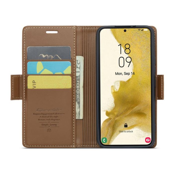 Caseme - CASEME Plånboksfodral Konstläder för Samsung Galaxy S22 5G - Brun