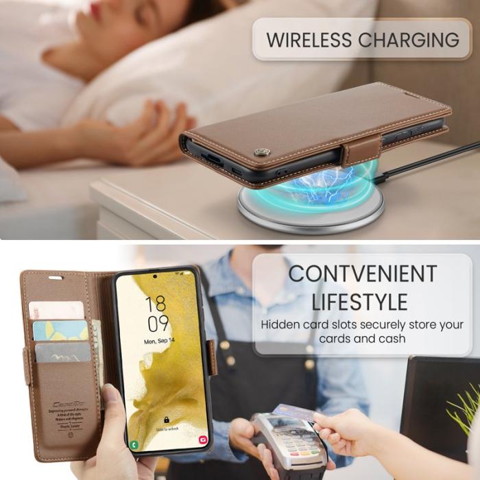 Caseme - CASEME Plånboksfodral Konstläder för Samsung Galaxy S22 5G - Brun